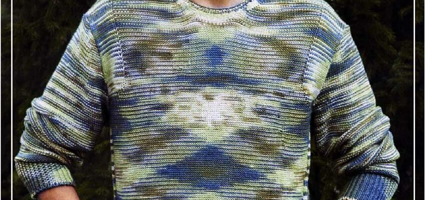Мужской меланжевый пуловер спицами