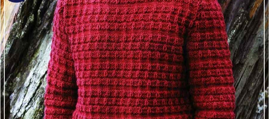 Красный мужской свитер спицами